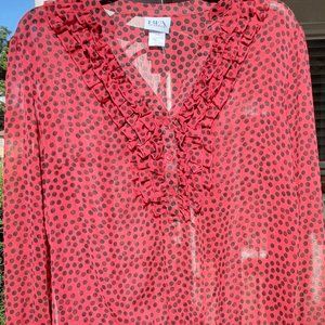Sheer Red Ruffle Polka Dot Blouse
